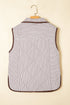 Striped Quilted Snap Front Contrast Trim Collared Vest